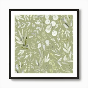 Eucalyptus Leaves Botanical Pattern - Sage Green Art Print