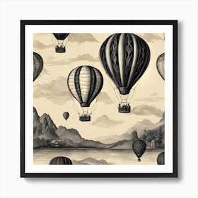 Hot Air Balloons Black And Sepia Art Print