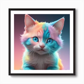 Gradient Pink and blue and green baby british cat happy and smiling,full body, sharp focus,looks funny,glowing, glitter,shine,sitting in the big fire sphere,very cute. 8k,hd, Vibrant,CFG Art Print