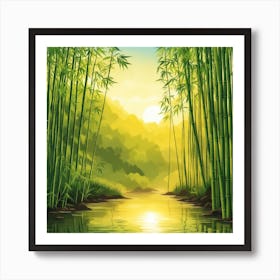 A Stream In A Bamboo Forest At Sun Rise Square Composition 298 Art Print