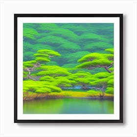 Green Trees In A Lake 1 Art Print