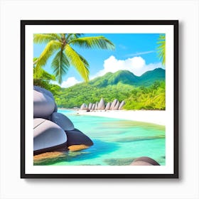 Tropical Beach With Palm Trees 6 Art Print