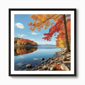 Fall Foliage By The Lake paintings art print Art Print