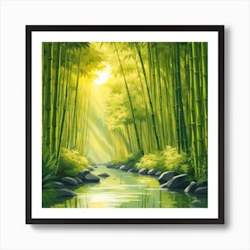 A Stream In A Bamboo Forest At Sun Rise Square Composition 81 Art Print