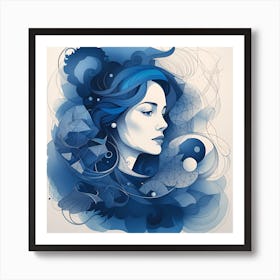 Woman With Blue Hair Art Print