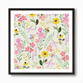 Bees And Flowers Art Print