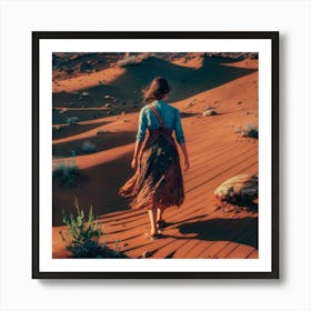 Woman Walking In The Desert Art Print