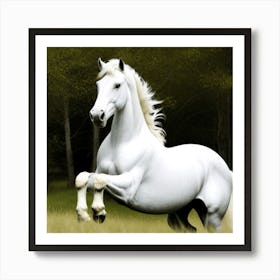 White Horse Galloping Art Print