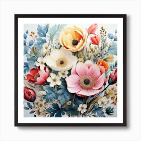 Watercolor Flowers Painting Art Print