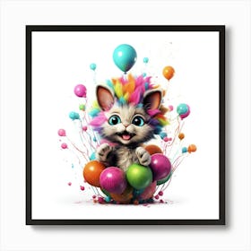 Birthday Cat With Balloons 1 Art Print