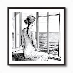 Girl Looking Out The Window Art Print