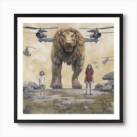 Lions And Helicopters Art Print