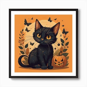 Black Cat Halloween Art Print