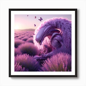 Alien In A Lavender Field By Sunset Art Print