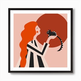 Redhead And Kitten Square Art Print