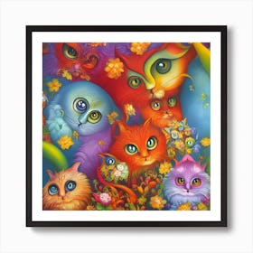 Colorful Crazy Kitty Cat Kitten Collage Art Print