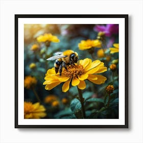 Bee On A Flower Art Print