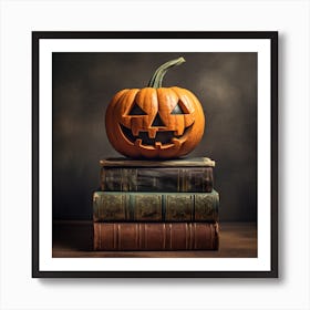 Halloween Pumpkin On Books Art Print