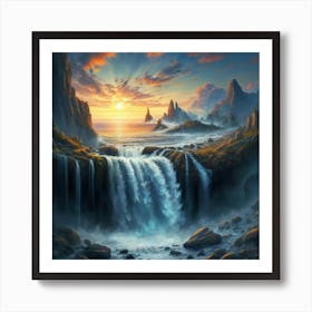 Waterfall in sunset Art Print