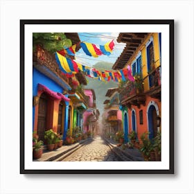 Colorful Street In Colombia 1 Art Print