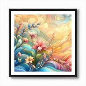 Abstract With Flowers And Clouds Art Print