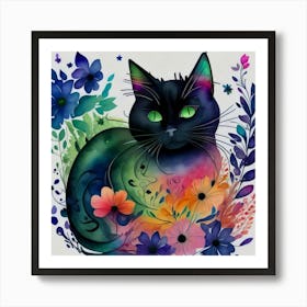 Cat With Flowers 1 Art Print