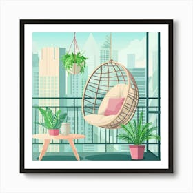 Balcony With Hanging Chair And Plants Art Print