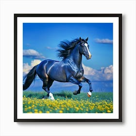 A Playful Horse Running Through A Field Art Print