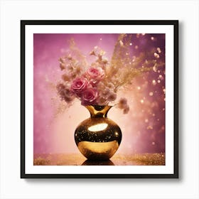 Gold Vase With Flowers 1 Art Print