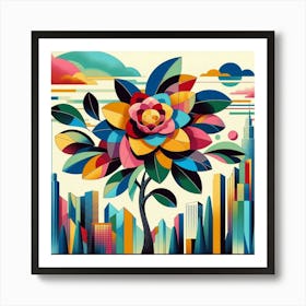 Abstract modernist Camellia tree Art Print