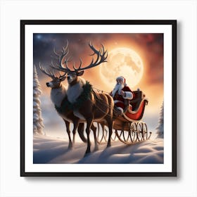 Santa Claus sleigh riding Art Print