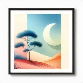 Landscape With Tree And Moon Art Print