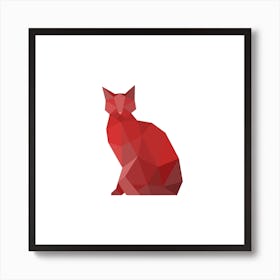 Red Geometric Cat Art Print