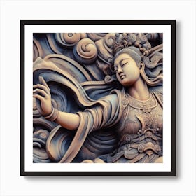 A colourful An image of the artistic interpretation of the statue of Chinese princess zhao liyi in the dynamic pose, adding a touch of fantasy or whimsy 2 Art Print