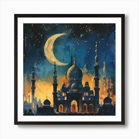 Islamic Mosque At Night 4 Art Print