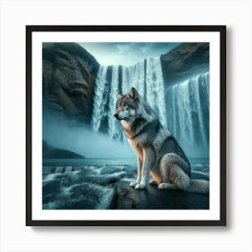 Wolf In The Waterfall 4 Art Print