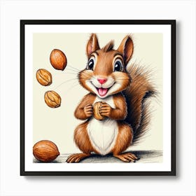 Cartoon Squirrel With Nuts Poster