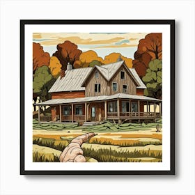 Old Farmhouse Cubism Style Art Print