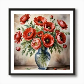 Red Poppies In A Vase Art Print