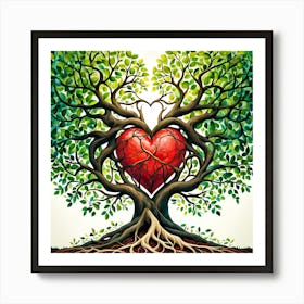 LOVE, Heart Of The Tree Of Life, A Heart Shaped Tree With Intertwined Branches And Roots Symbolizing Deep Interconnected Love Art Print