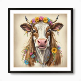 Cow With Flowers 10 Art Print