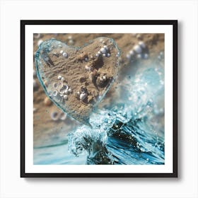 Blue wave carrying heart on thd beach Art Print