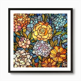 Stained Glass Flowers, Floral Stained Glass, Stained Glass Window Art Print