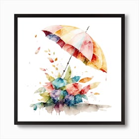 Watercolor Umbrella With Flowers 1 Art Print