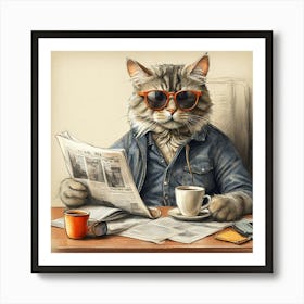 Cat Reading Newspaper Poster