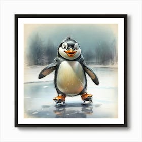 Penguin Skating On Ice Art Print