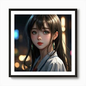masterpiece, best quality, (Anime:1.4), anime illustration of a most beautiful face girl, sharp oval face contours, sagging eyes, slightly straight nose, nose to mouth distance, mouth to chin distance, beautiful collarbone, lighting, night, colorful lighting, glamorous, artstation hq ,8k ultra hd, fake detail, trending pixiv fanbox, acrylic palette knife 2 Art Print