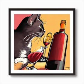 Cat Drinking Wine 1 Art Print