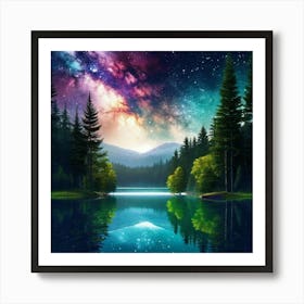 Night Sky Over A Lake 2 Art Print