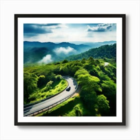 Treetop Car Scenic Tour Tourism Country Rural Green Zigzag Drive Road Background Topview (5) Art Print